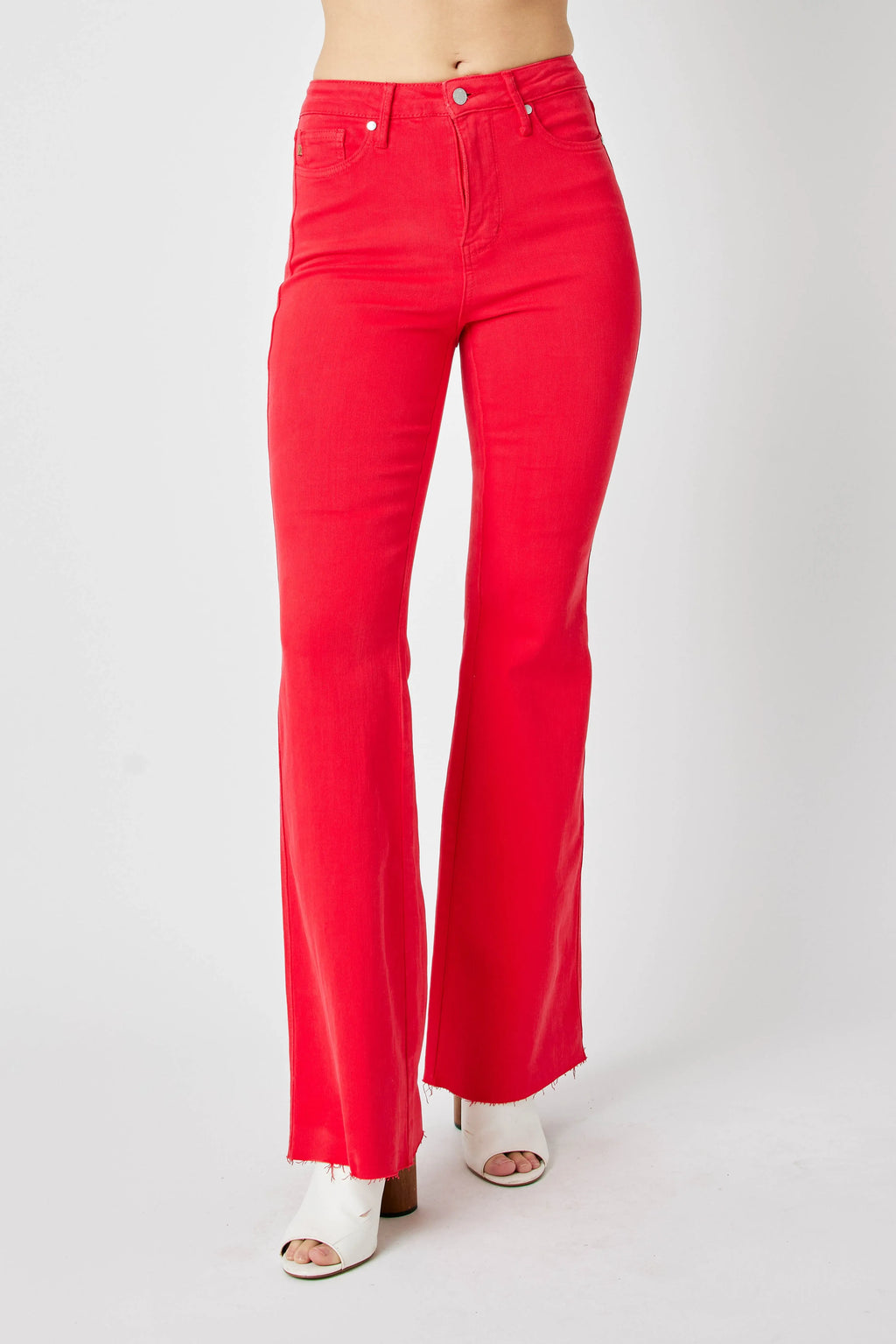Judy Blue Full Size Hw Tummy Control Garment Dyed Flare Jeans Plus Size - women's bottoms at Lola Mariee boutique