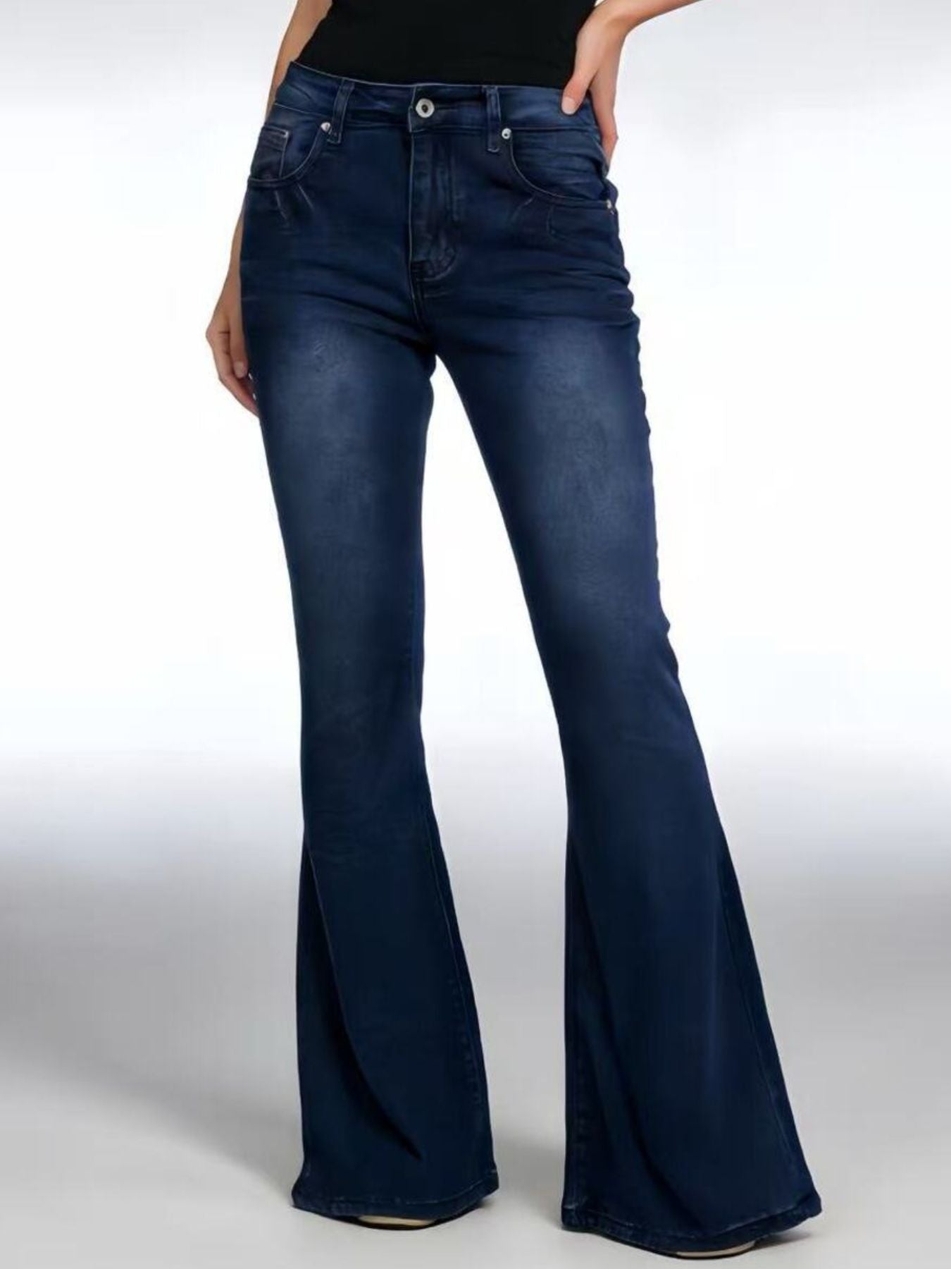 Full Size Vintage Wash High-Waisted Flare Jeans Plus Size – view 10 | Lola Mariee