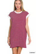 Zenana Contrast Trim Striped T-shirts Dress - women's dress at Lola Mariee boutique