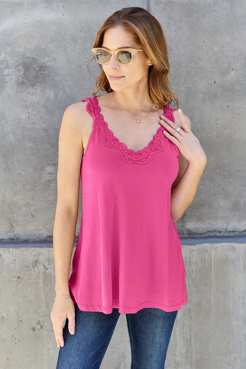 Basic Bae Full Size Lace Detail V-Neck Cutout Cami | Lola Mariee