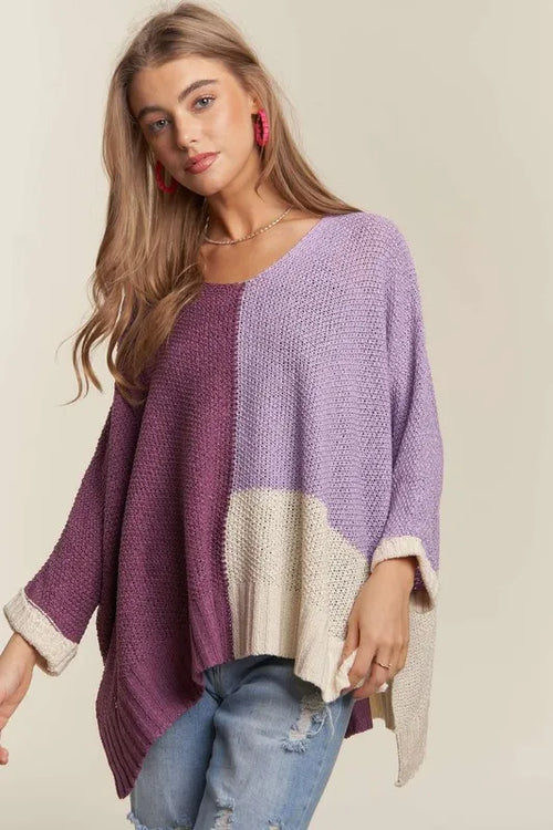 ADORA Side Slit Color Block Long Sleeve Sweater – view 2 | Lola Mariee