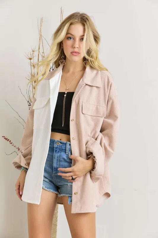 ADORA Color Block Corduroy Shacket | Lola Mariee