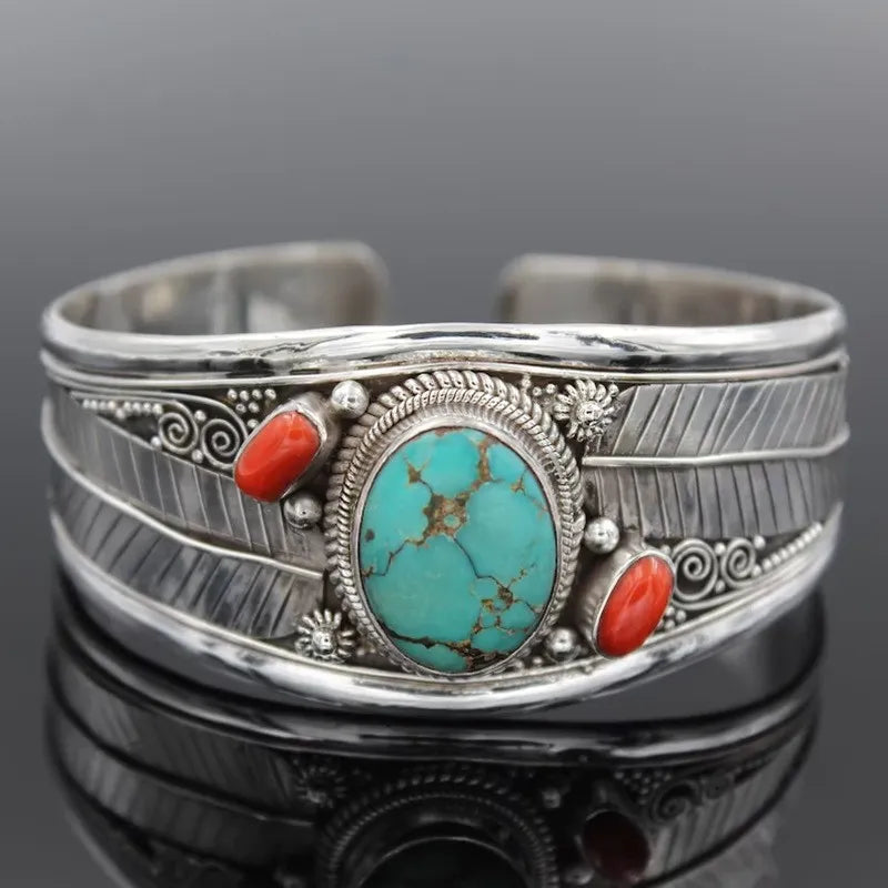 Artificial Turquoise Alloy Open Bracelet – view 8 | Lola Mariee