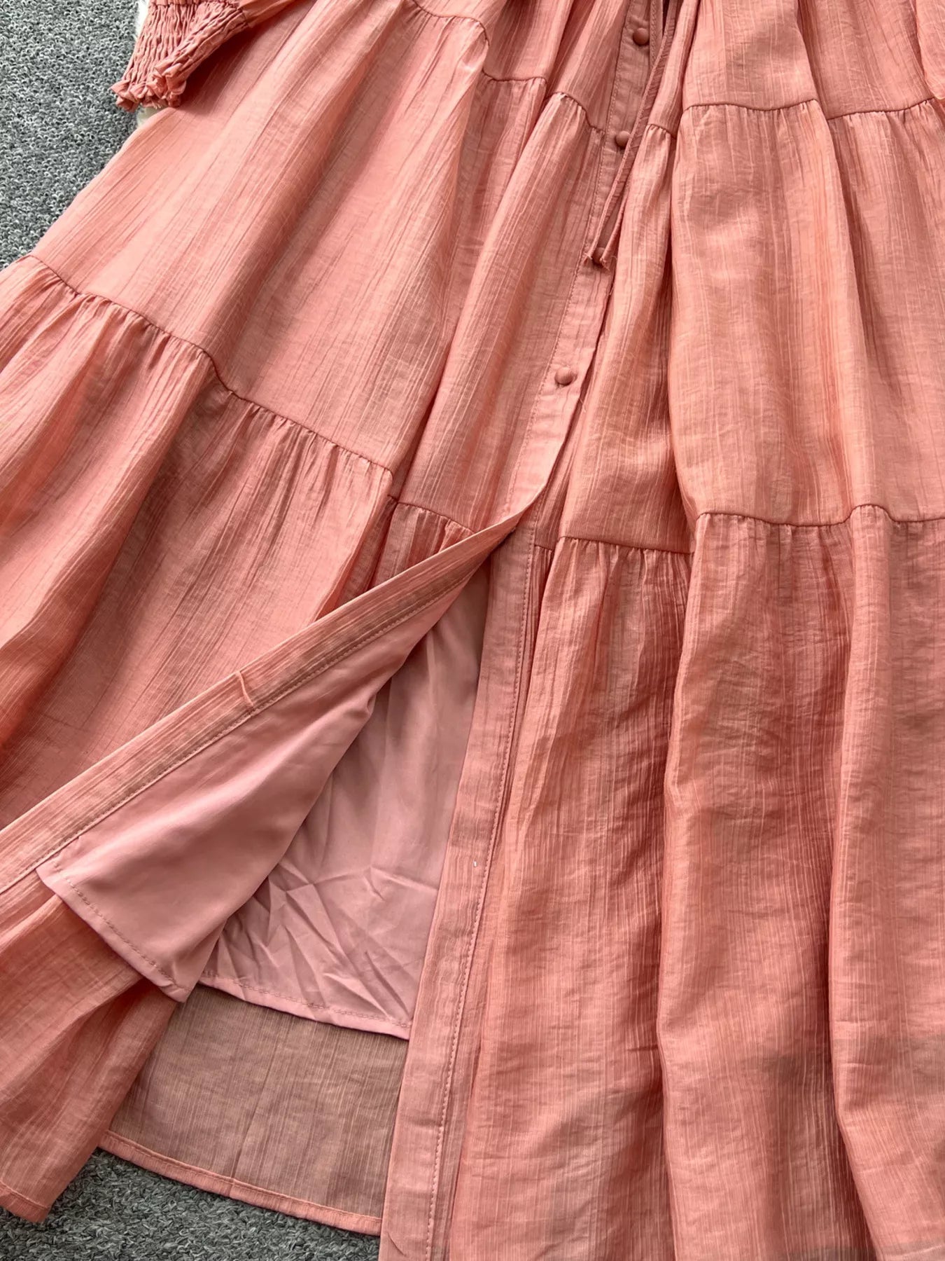 Button Down Tiered Long Sleeve Dress - Trendsi | Lola Mariee