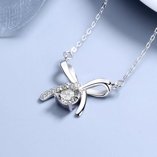 925 Sterling Silver Zircon Ribbon Pendant Necklace – view 2 | Lola Mariee