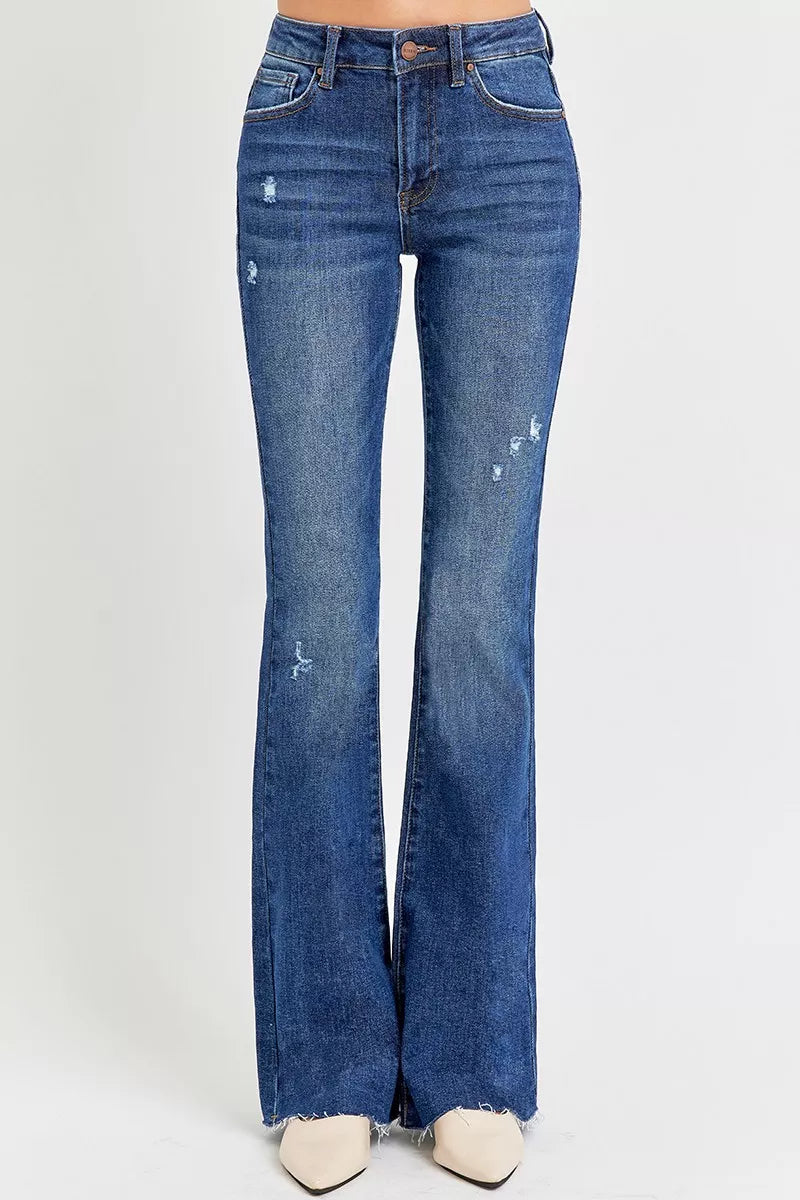 RISEN Full Size Distressed Mid Rise Flare Jeans Plus Size - LOLA MARIEE | Lola Mariee