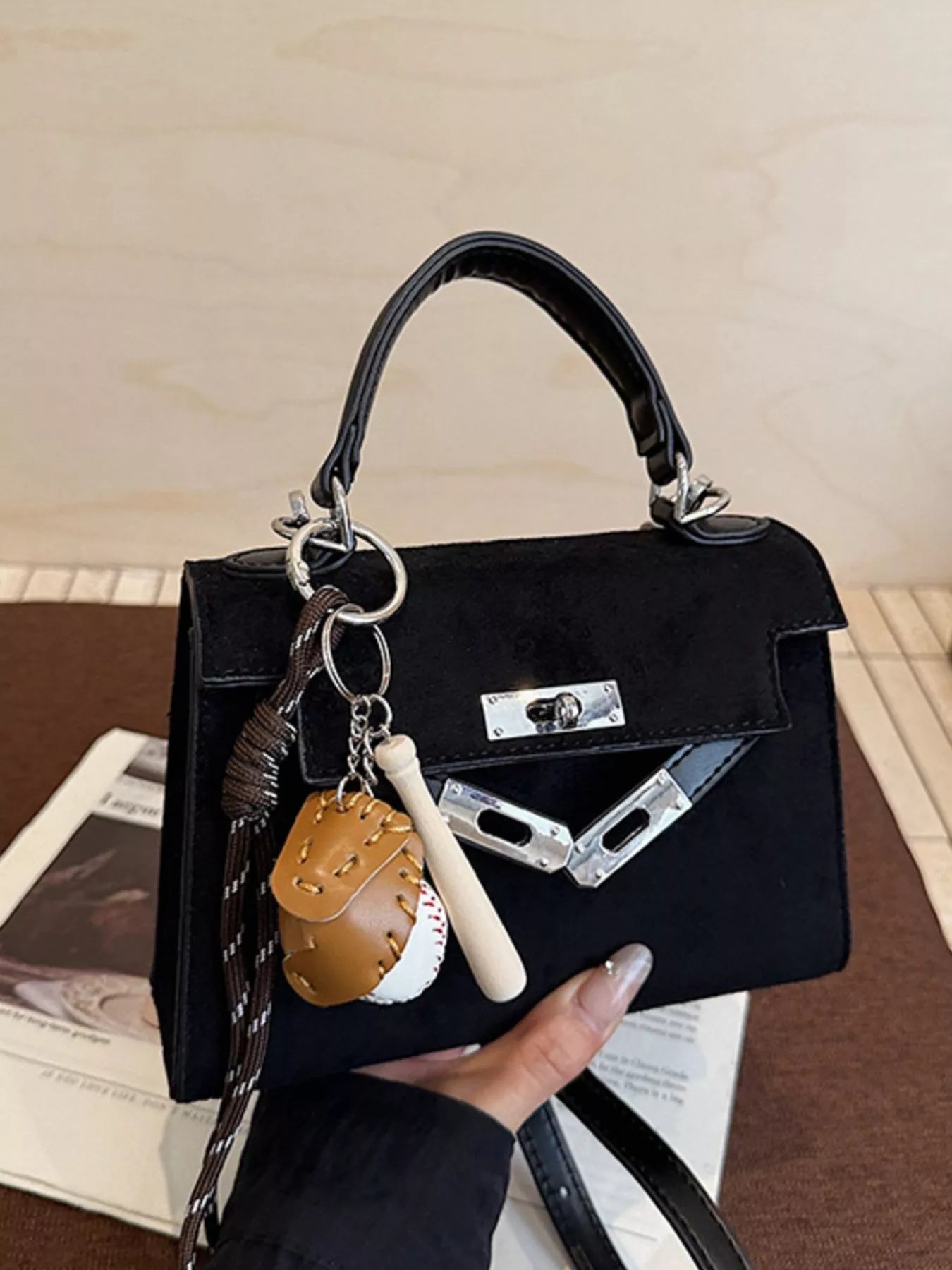 Crossbody Bag with Baseball Charm – view 5 | Lola Mariee