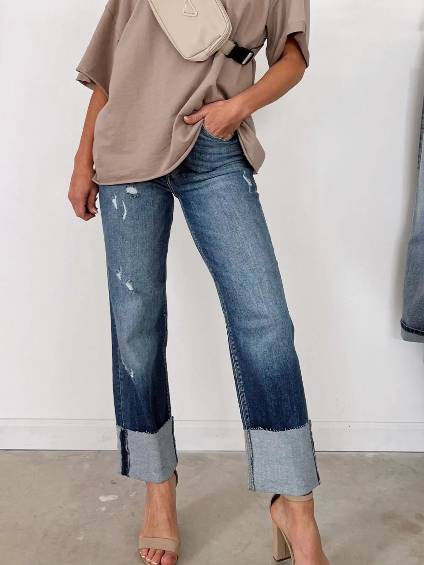 High Waist Distressed Straight Leg Jeans – view 10 | Lola Mariee