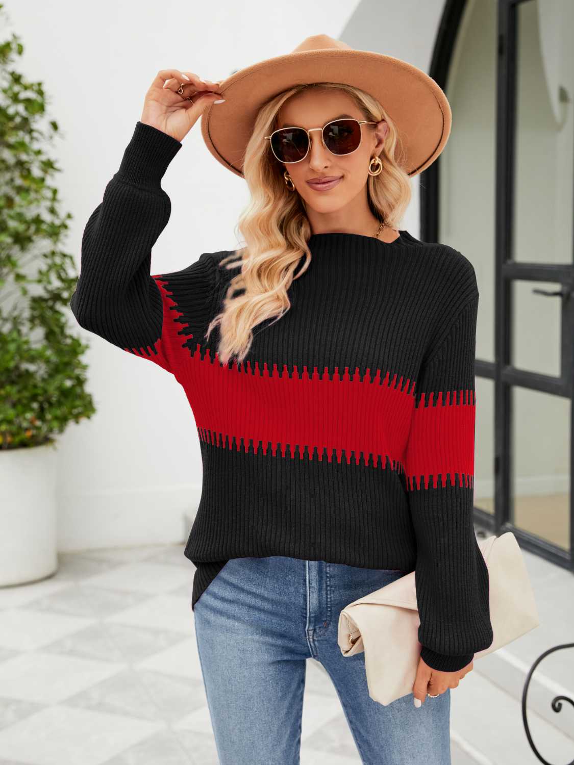 Contrast Round Neck Sweater – view 6 | Lola Mariee