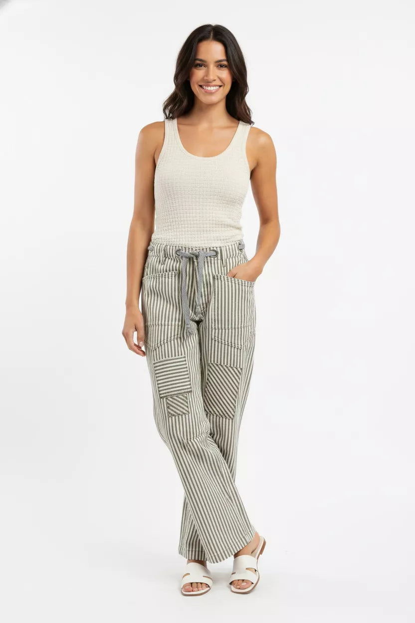 BiBi Drawstring Striped Twill Barrel Pants - Trendsi | Lola Mariee