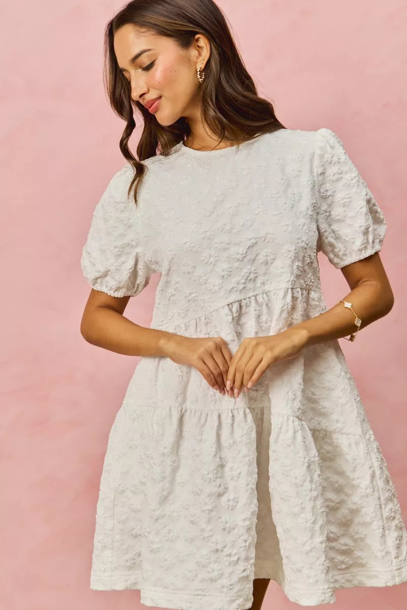 SO ME Floral Jacquard Diagnol Tiered Short Mini Dress - Trendsi | Lola Mariee