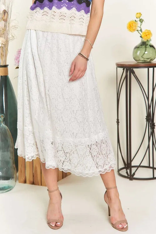 ADORA Elastic Waist Lace Midi Skirt – view 2 | Lola Mariee