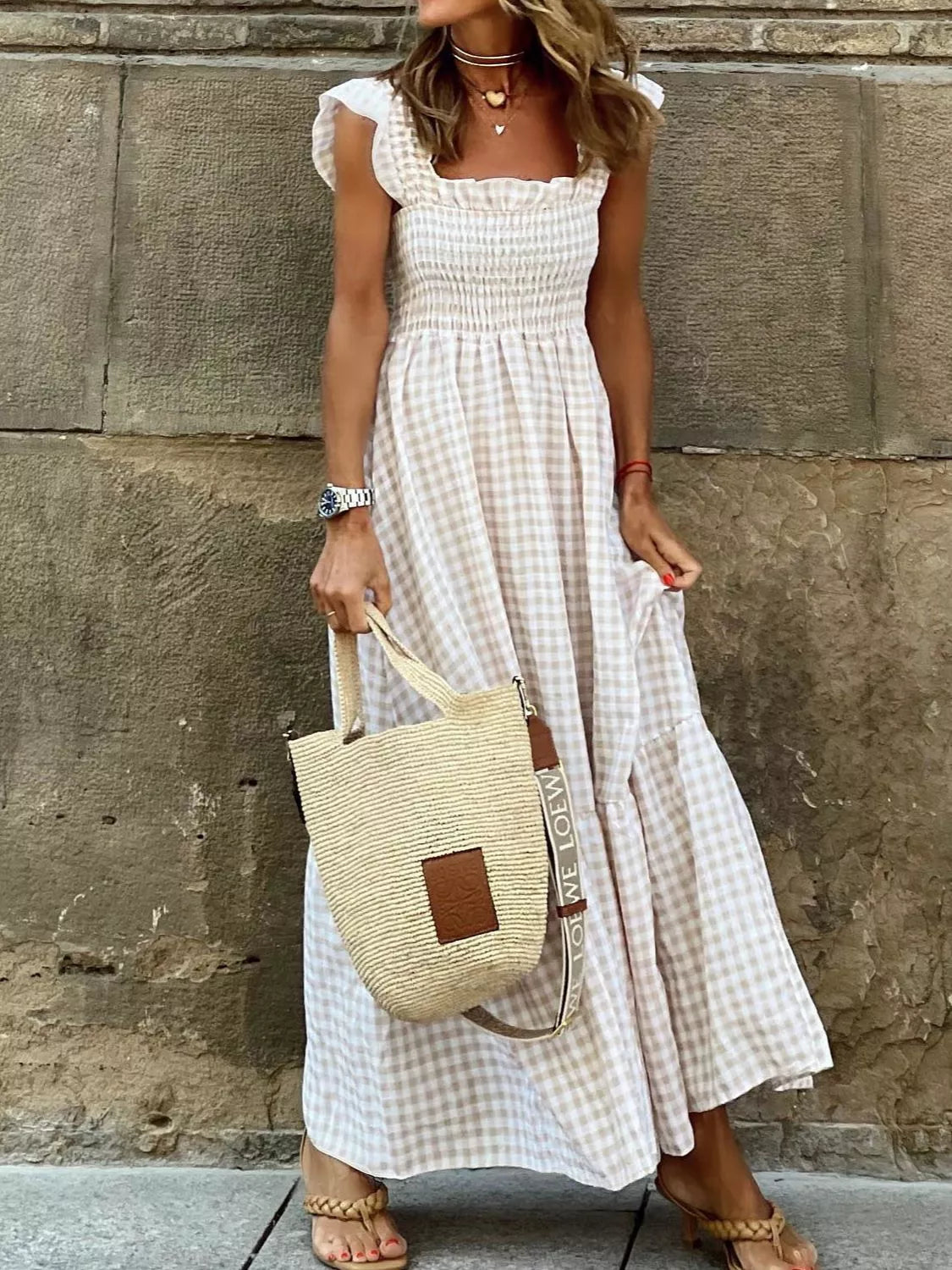 Full Size Gingham Smocked Ruffle Maxi Dress Plus Size – view 2 | Lola Mariee