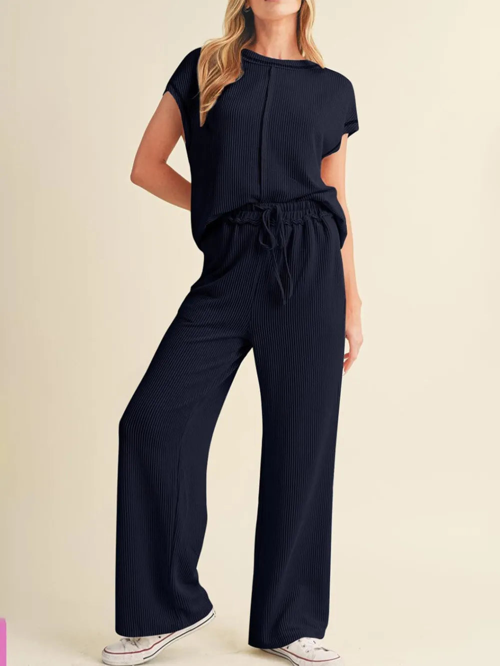 Ribbed Exposed Seam Top and Pants Set – view 8 | Lola Mariee