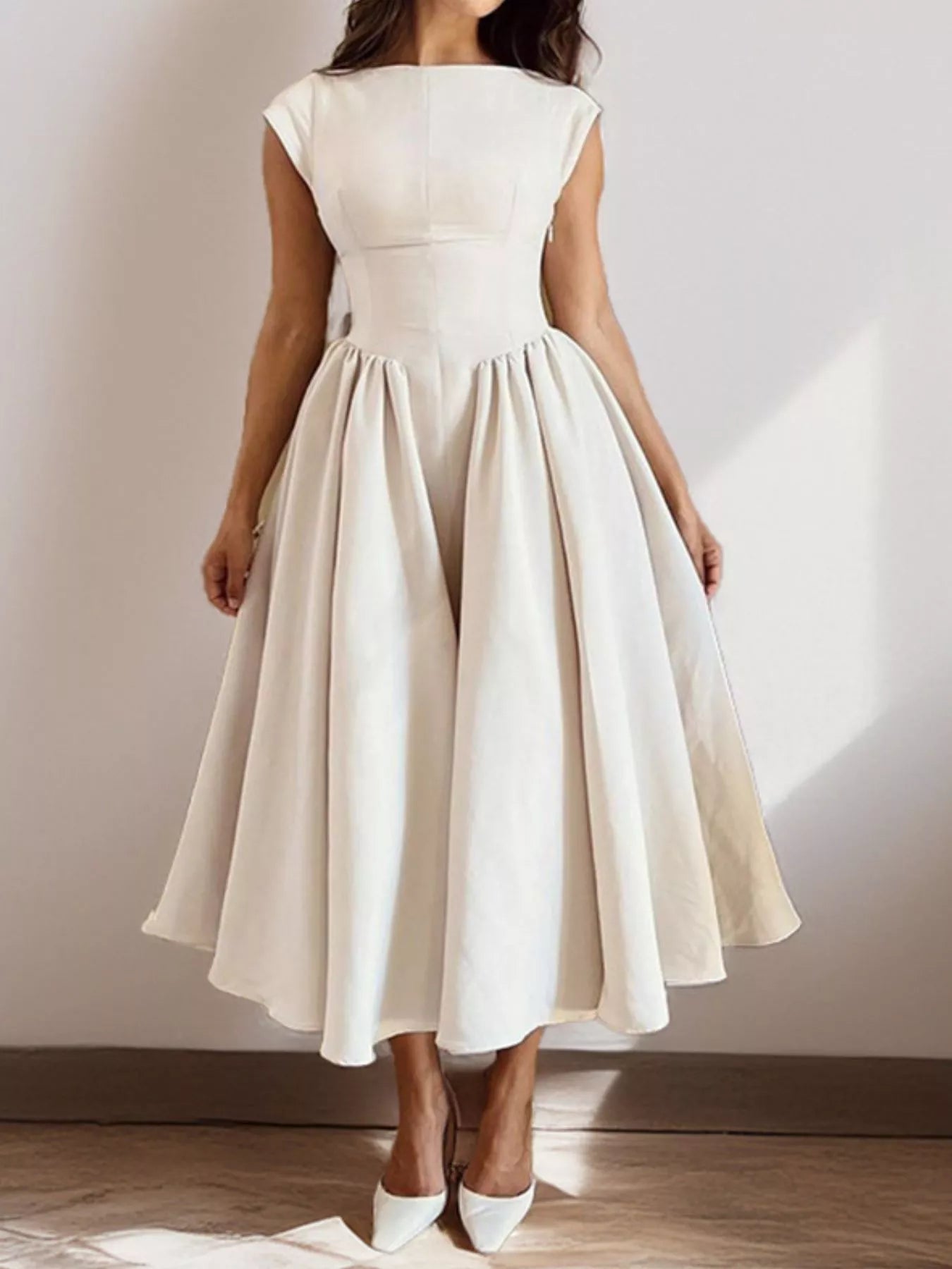 Cap Sleeve A-Line Midi Dress | Lola Mariee