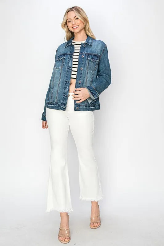 RISEN Full Size Distressed Button Up Jacket - LOLA MARIEE | Lola Mariee