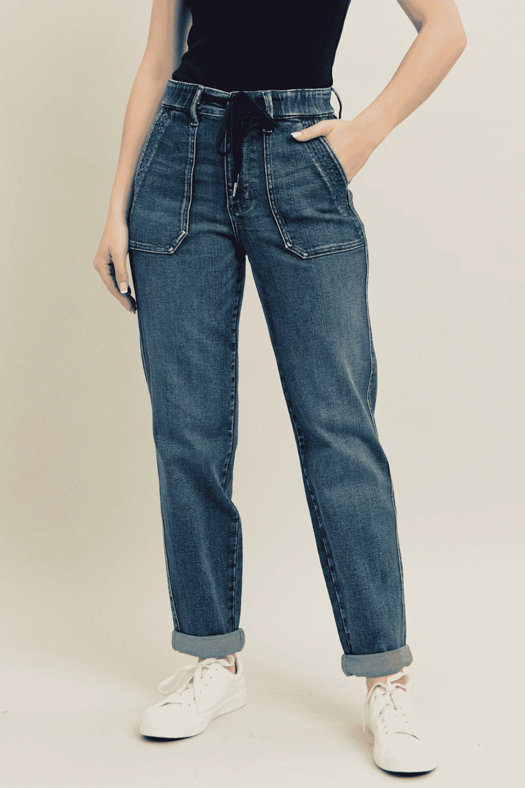 Judy Blue Full Size HW Vintage Wash Jeans w/ Drawstring Plus Size - women's bottoms at Lola Mariee boutique