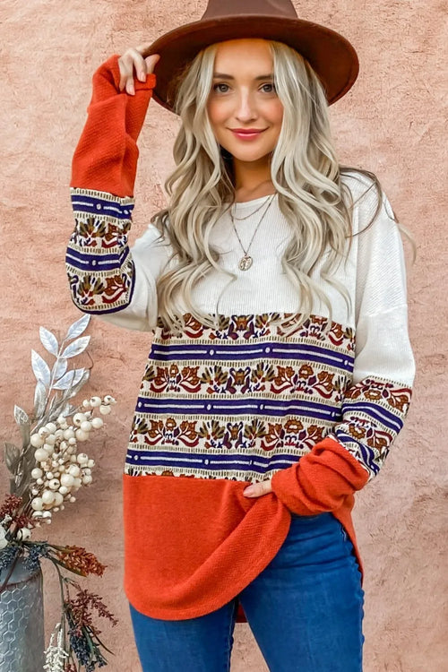 And The Why Ethnic Print Color Block Top | Lola Mariee