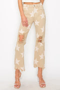 RISEN Full Size High Rise Star Printed Frayed Hem Jeans - women's bottoms at Lola Mariee boutique