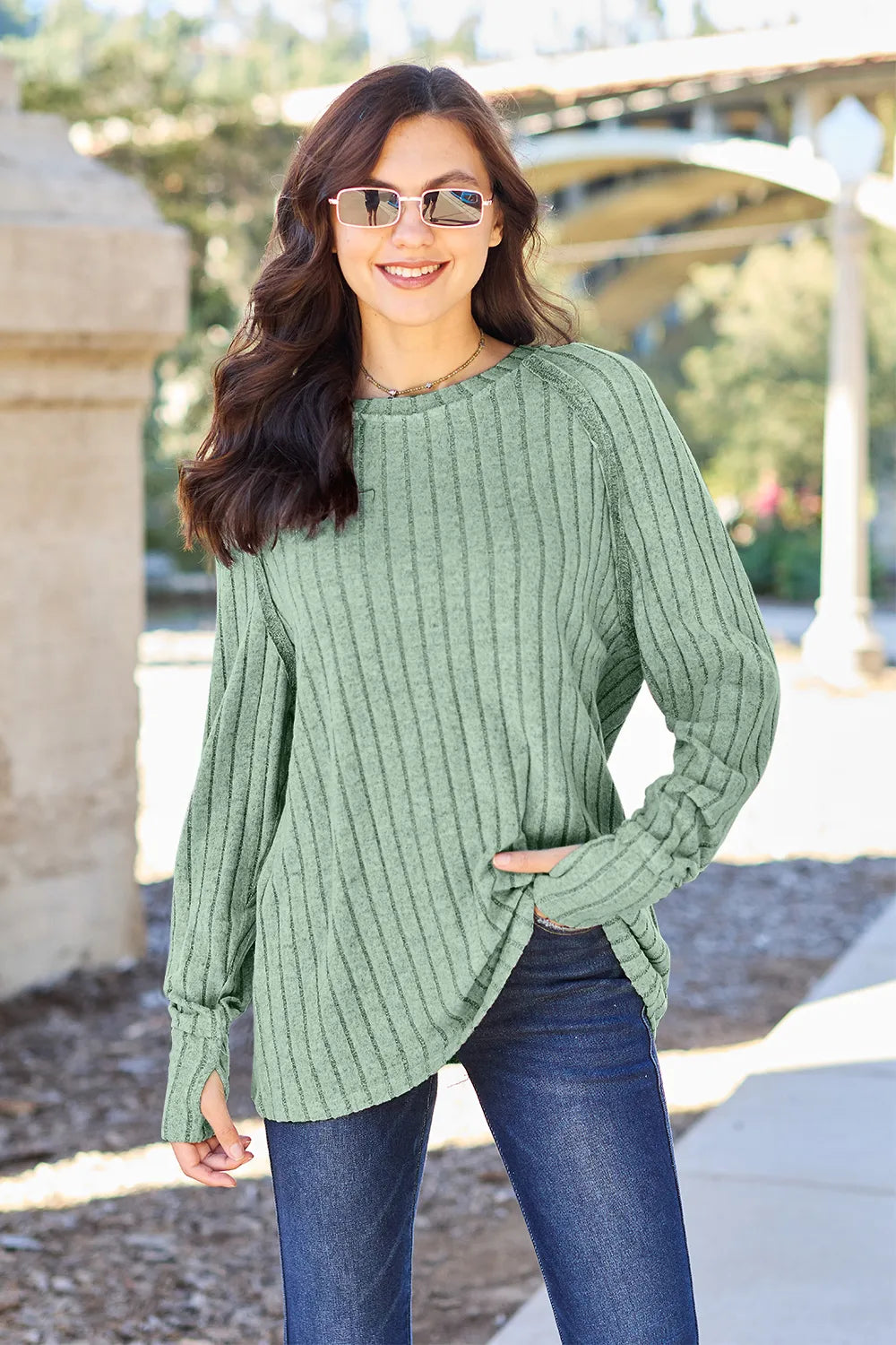 Basic Bae Full Size Ribbed Round Neck Long Sleeve Knit Top – view 7 | Lola Mariee