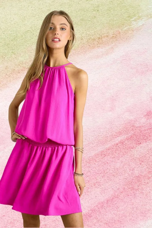 ADORA Halter Neck Smocking Waist Dress – view 2 | Lola Mariee