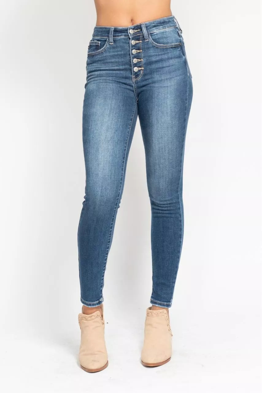 Judy Blue Full Size High Rise Button Fly Skinny Jeans Plus Size - women's bottoms at Lola Mariee boutique