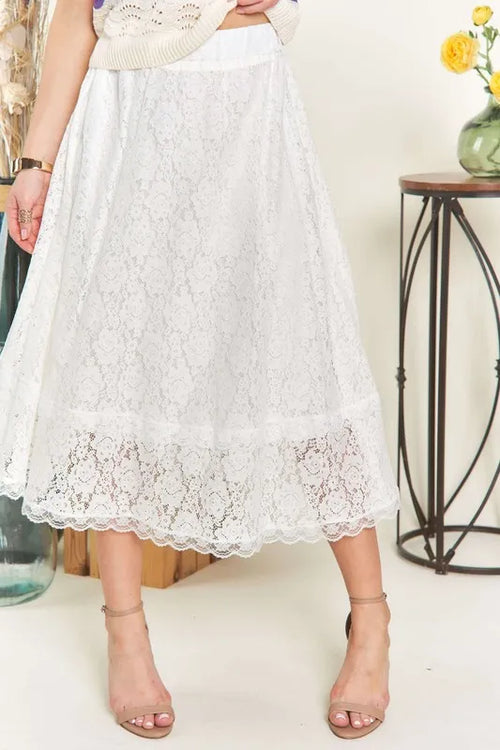 ADORA Elastic Waist Lace Midi Skirt | Lola Mariee