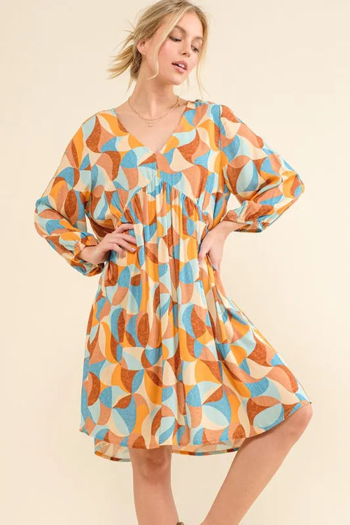 And The Why Printed Open Back Puff Sleeve Casual Dress | Lola Mariee