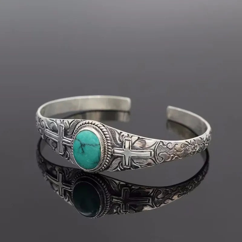 Artificial Turquoise Alloy Open Bracelet – view 6 | Lola Mariee