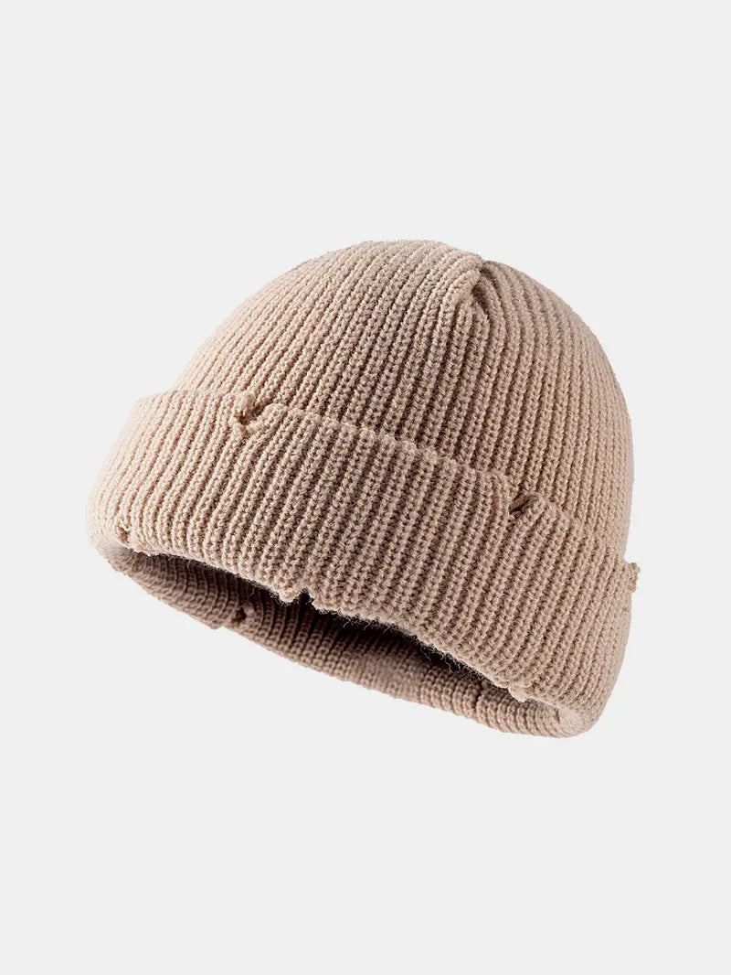 Distressed Cuffed Knit Hat – view 10 | Lola Mariee