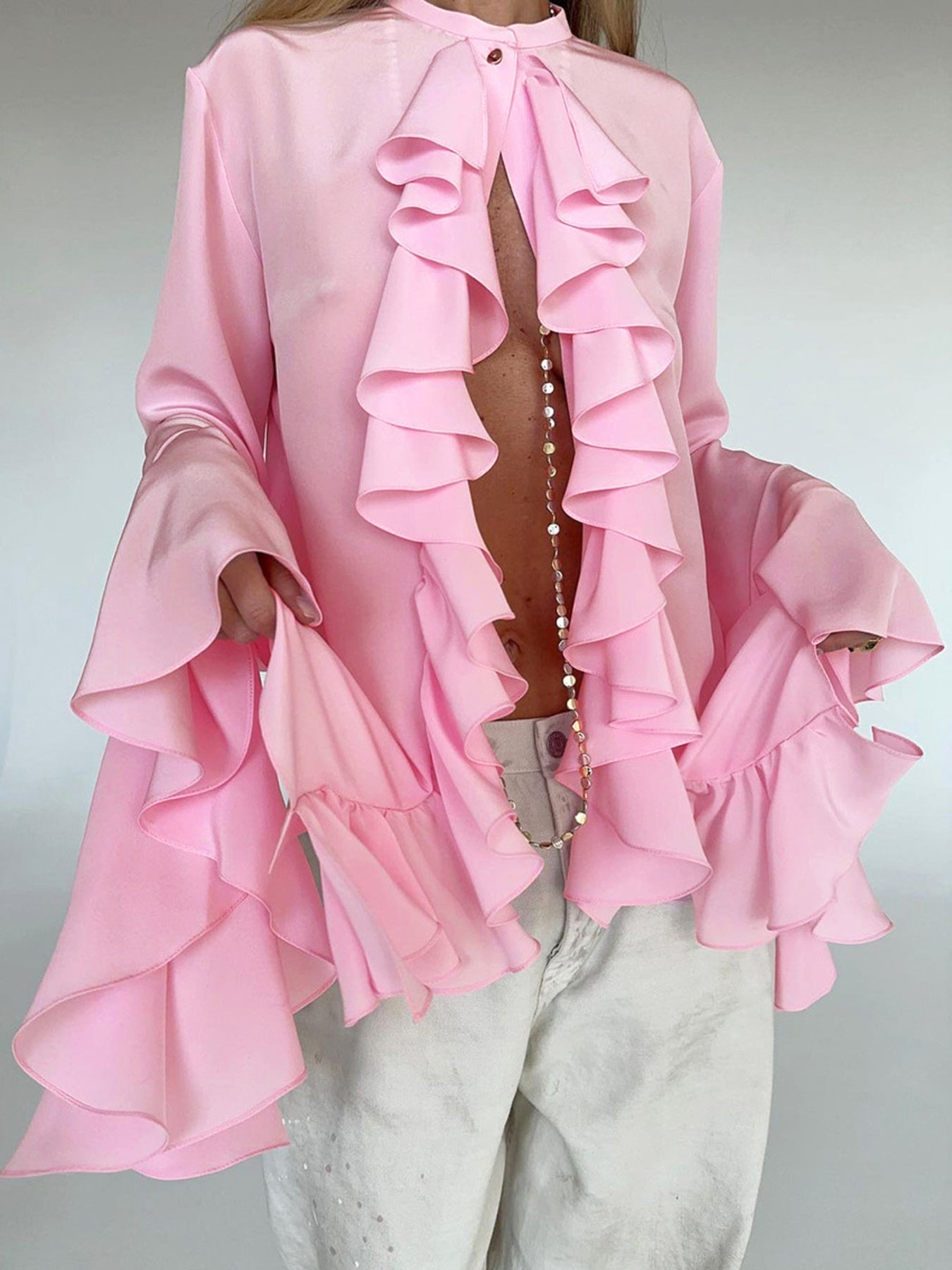 Ruffle Trim Flounce Sleeve Blouse – view 9 | Lola Mariee