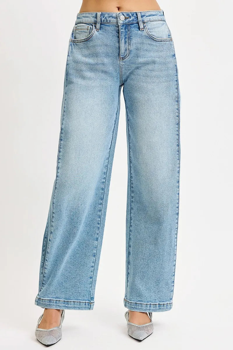 RISEN Mid Rise Wide Barrel Transferable Leg Snap Jeans - women's bottoms at Lola Mariee boutique
