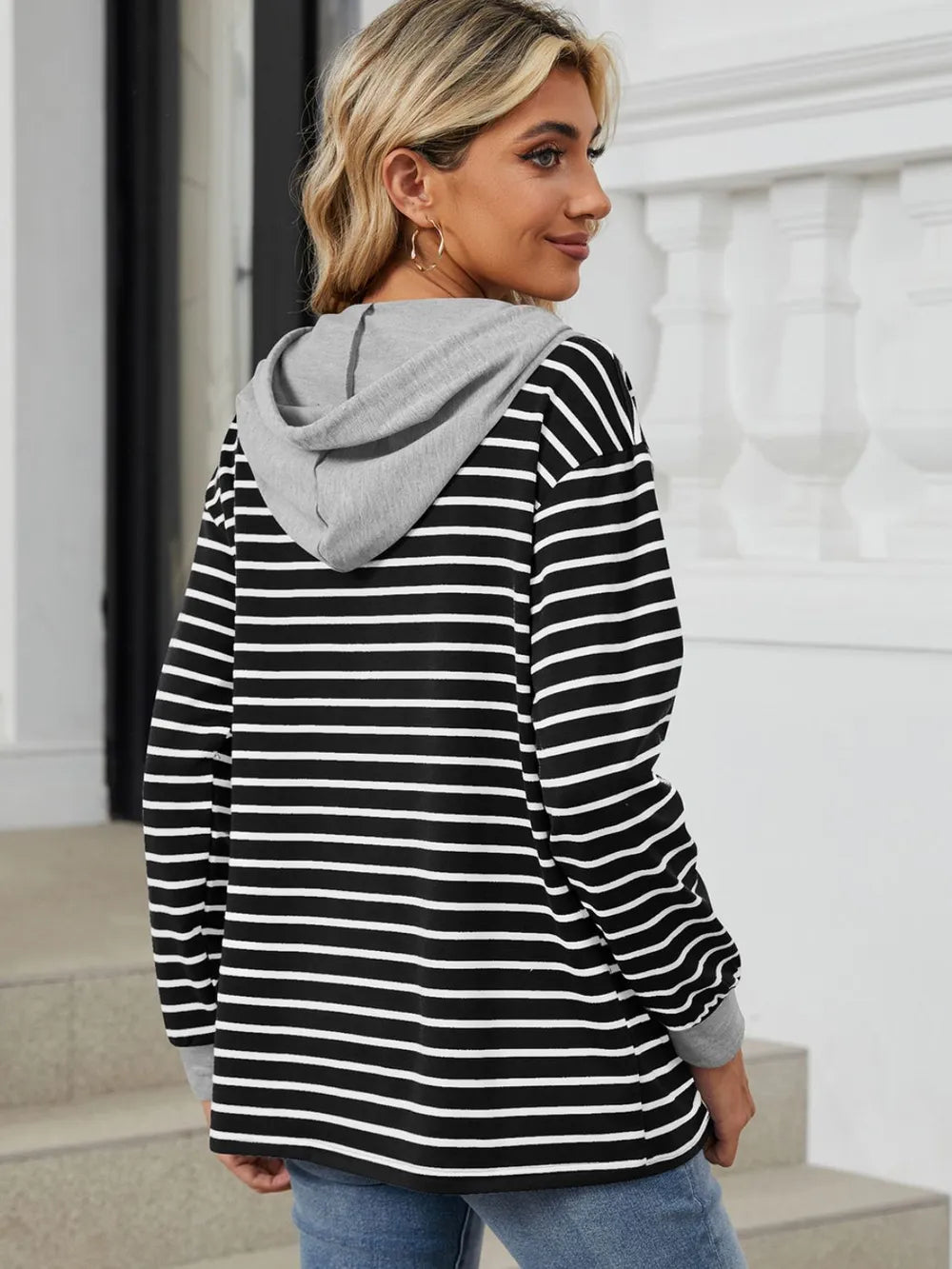 Drawstring Striped Long Sleeve Hoodie - Trendsi | Lola Mariee