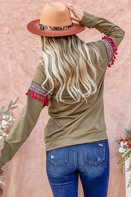 And The Why Ethnic Ribbon Tassel Trim Top – view 2 | Lola Mariee