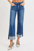 RISEN Mid Rise Ankle Straight Jeans with Cuffed Hem - women's bottoms at Lola Mariee boutique