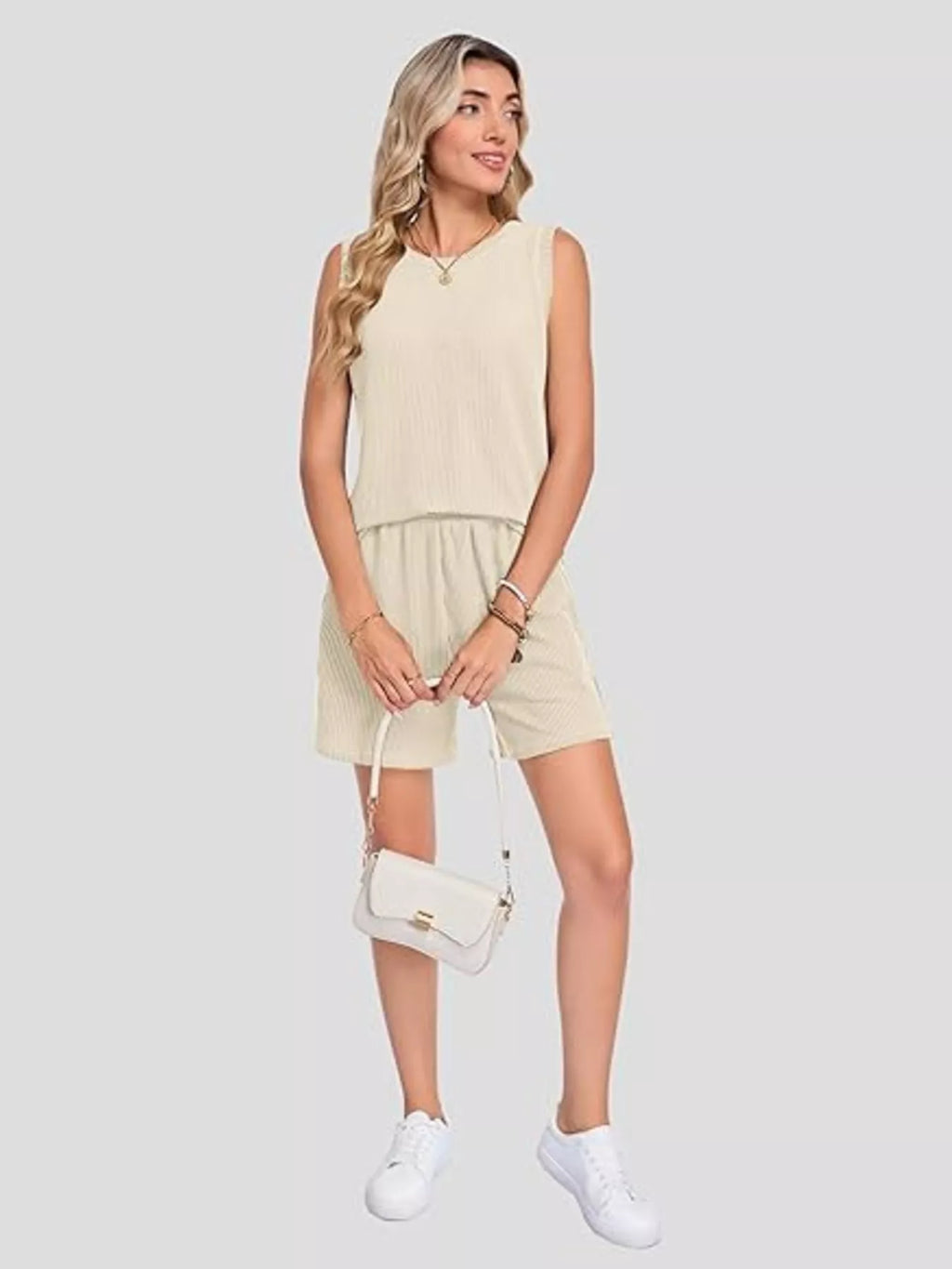Casual Ribbed Knit Sleeveless Top and Shorts Set - Trendsi | Lola Mariee