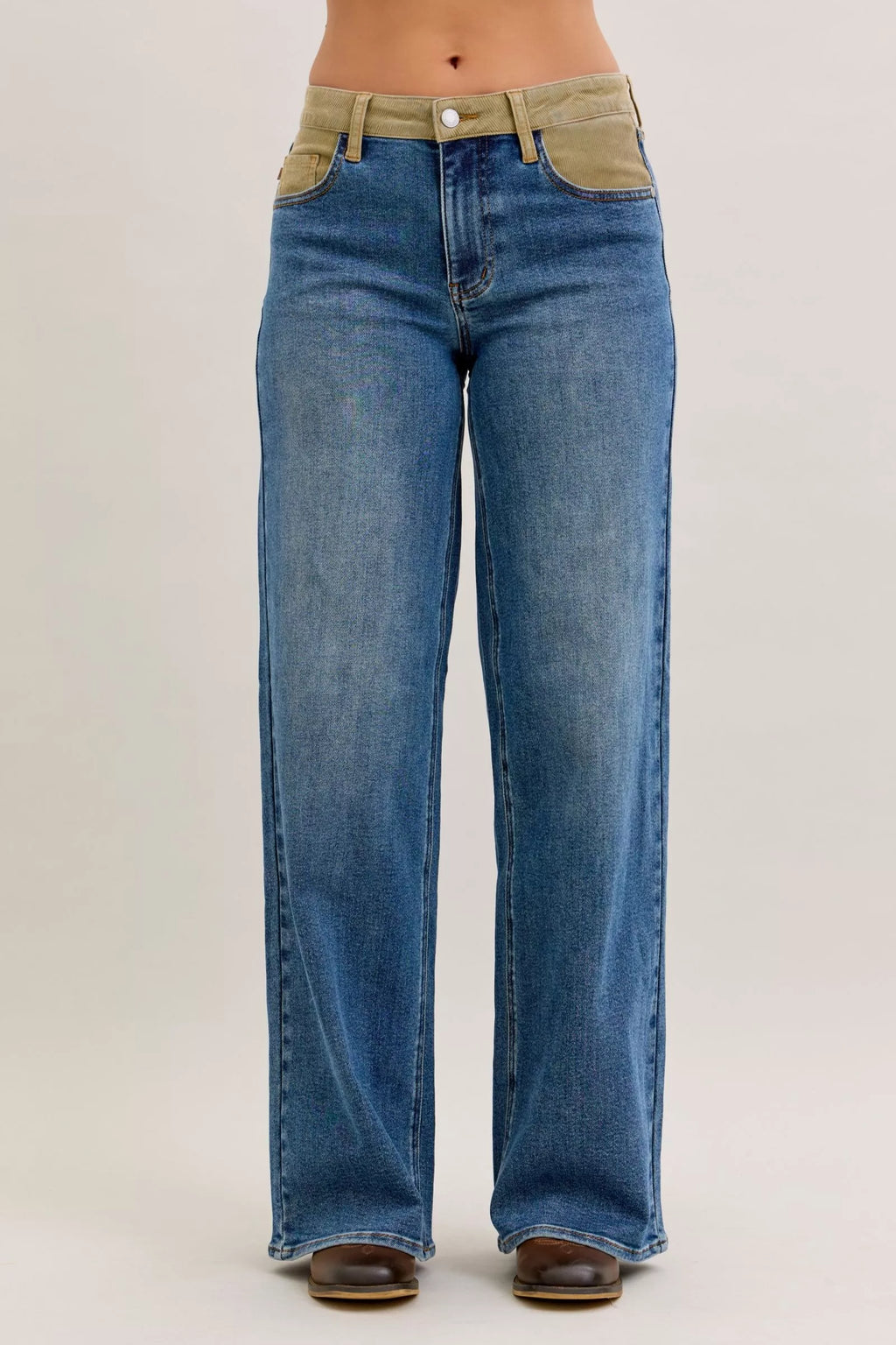 Judy Blue MR Column Straight Jeans with Corduroy Waist - women's bottoms at Lola Mariee boutique