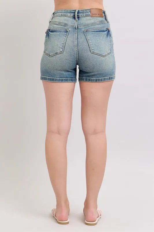 Judy Blue Full Size V-Front Vintage Wash Shorts Plus Size – view 2 | Lola Mariee