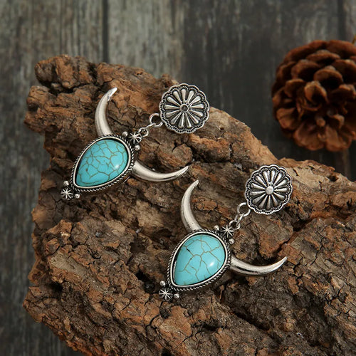 Artificial Turquoise Alloy Cow Head Earrings | Lola Mariee