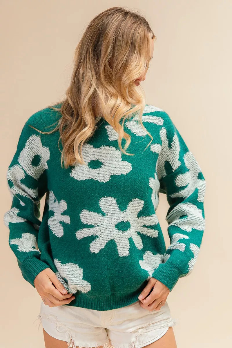 BiBi Flower Pattern Long Sleeves Sweater Top - Trendsi | Lola Mariee
