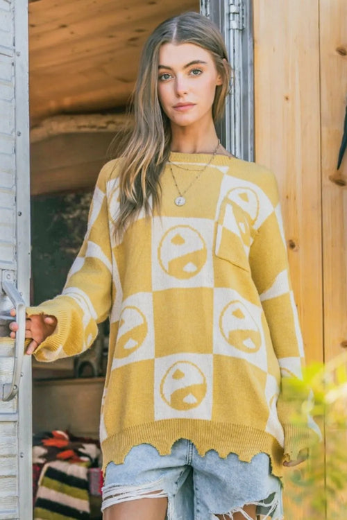 And The Why Checkerboard Sweater with Yin Yang Pattern | Lola Mariee