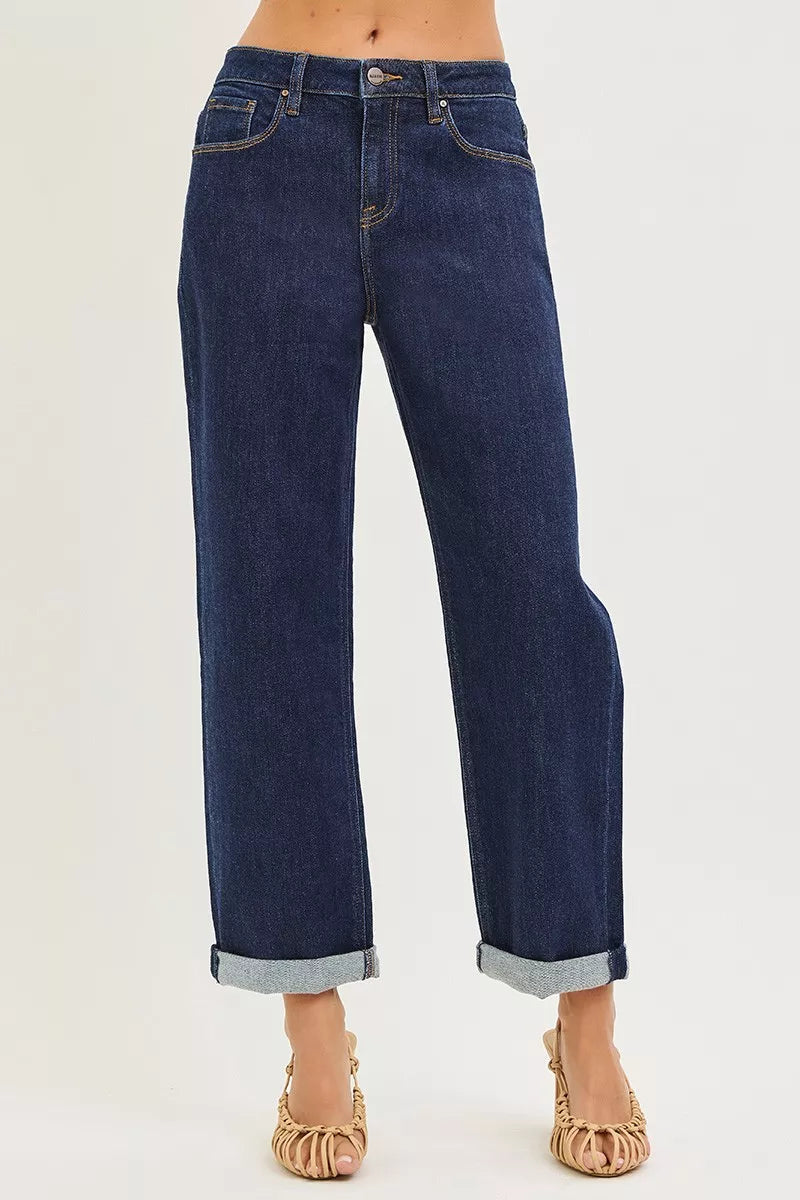 RISEN Slouchy Cropped  Boyfriend Jeans With Cuffed Hem - women's top at Lola Mariee boutique