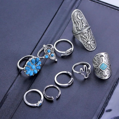 Alloy Turquoise 9-Piece Ring Set | Lola Mariee