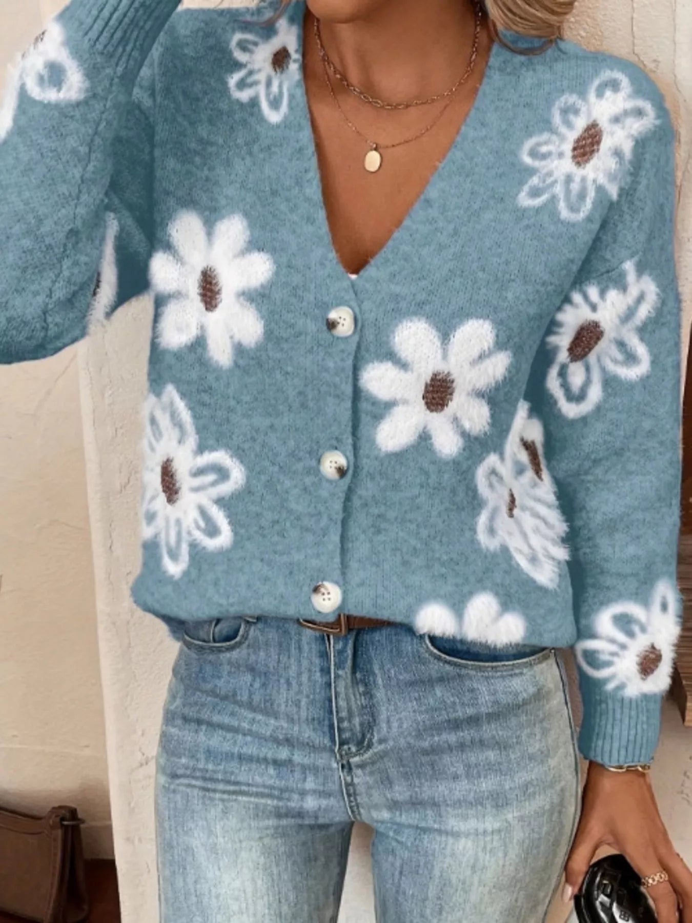 Floral Print Button-Up Knit Cardigan – view 7 | Lola Mariee