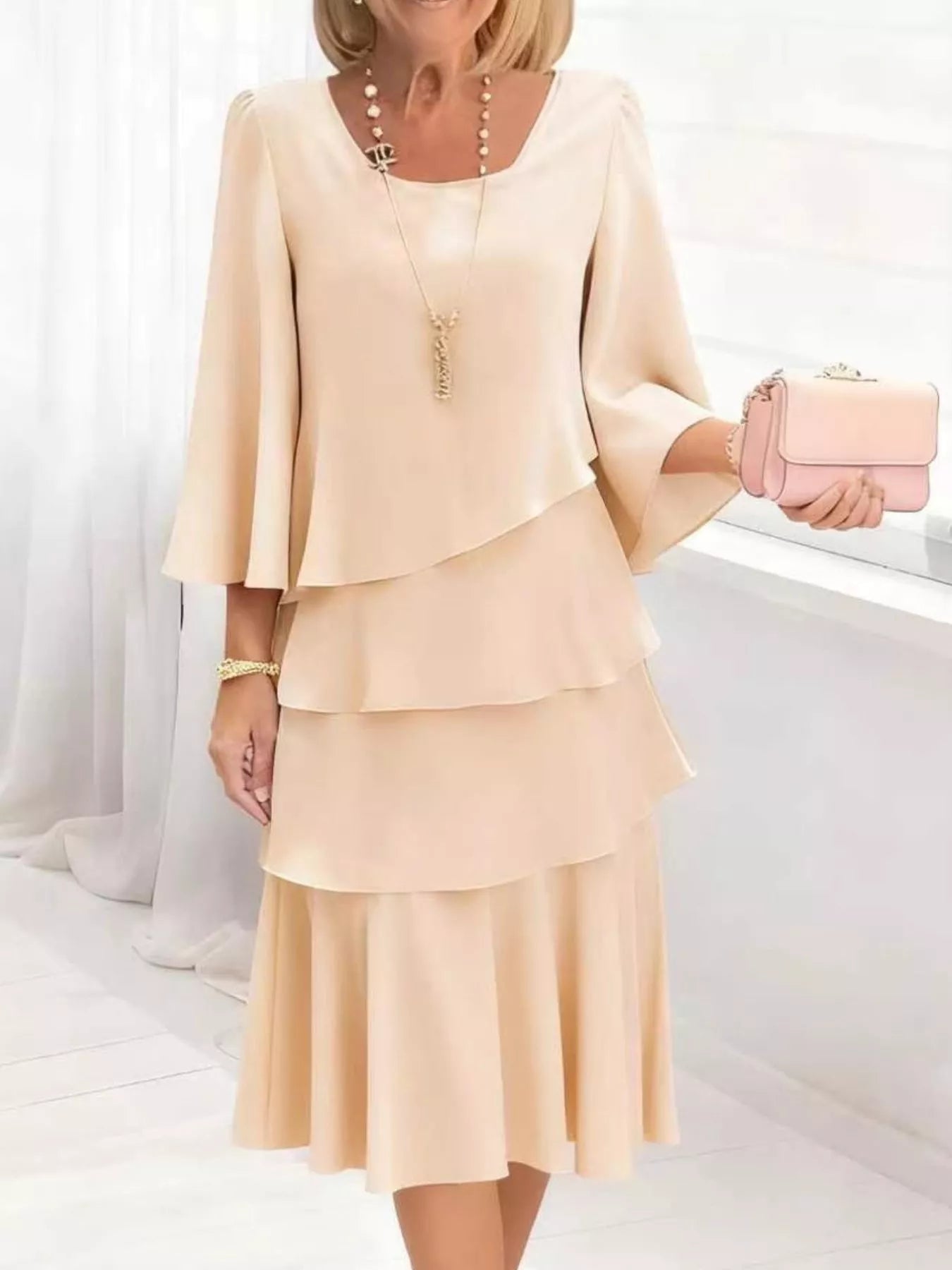 Full Size Ruffled Layered 3/4 Sleeve Dress Plus Size – view 4 | Lola Mariee