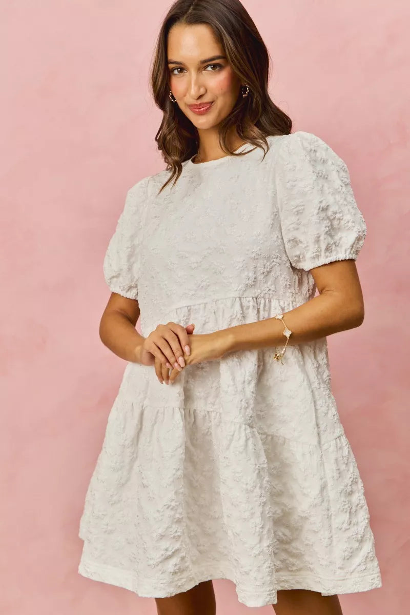 SO ME Floral Jacquard Diagnol Tiered Short Mini Dress - Trendsi | Lola Mariee