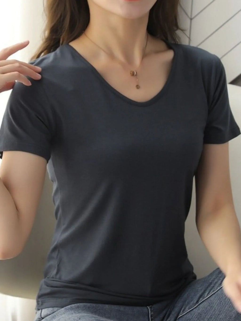 V-Neck Short Sleeve T-Shirt - Trendsi | Lola Mariee