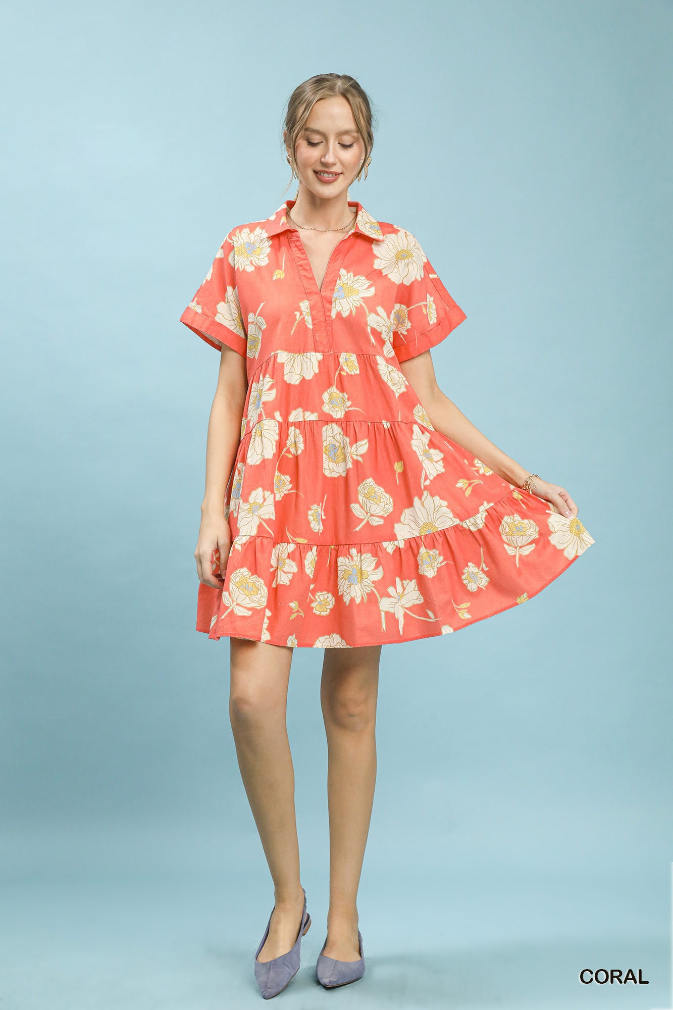 Umgee Floral Tiered Collared Babydoll Dress - Trendsi | Lola Mariee