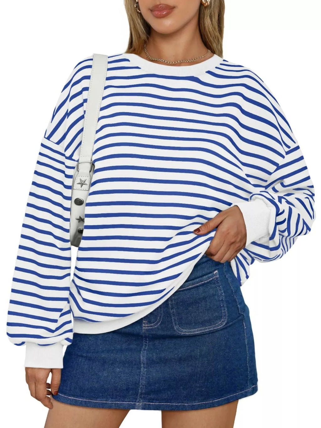 Striped Round Neck Oversized Casual Sweatshirt - Trendsi | Lola Mariee