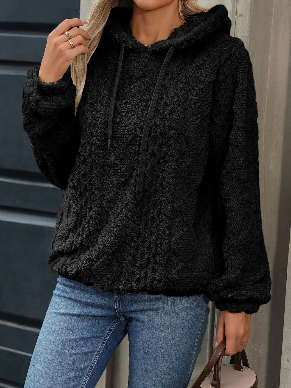 Drawstring Long Sleeve Plush Hoodie – view 9 | Lola Mariee